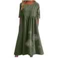 thumbnail image 1 of CHOK Robes de Cocktail pour Femmes 2024 Robe T-Shirt à Manches Courtes Décontractée en Coton Lin Longues Robes Col Rond Été Plage Robes d'Été avec Poches Vestidos Casuales pour Femme, 1 of 6