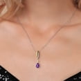 thumbnail image 3 of Gem Stone King 925 Silver and 10K Yellow Gold Purple Amethyst and White Lab Grown Diamond Pendant Necklace for Women | 0.79 Cttw | Gemstone February Birthstone | Pear Shape 8X5MM | With 18 inch Chain, 3 of 6