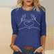 thumbnail image 4 of Tops de Cuello Redondo para las Mujeres Moda Impresa 3/4 Mangas Blusa Casual Top, Estante de Imitación, 4 of 5