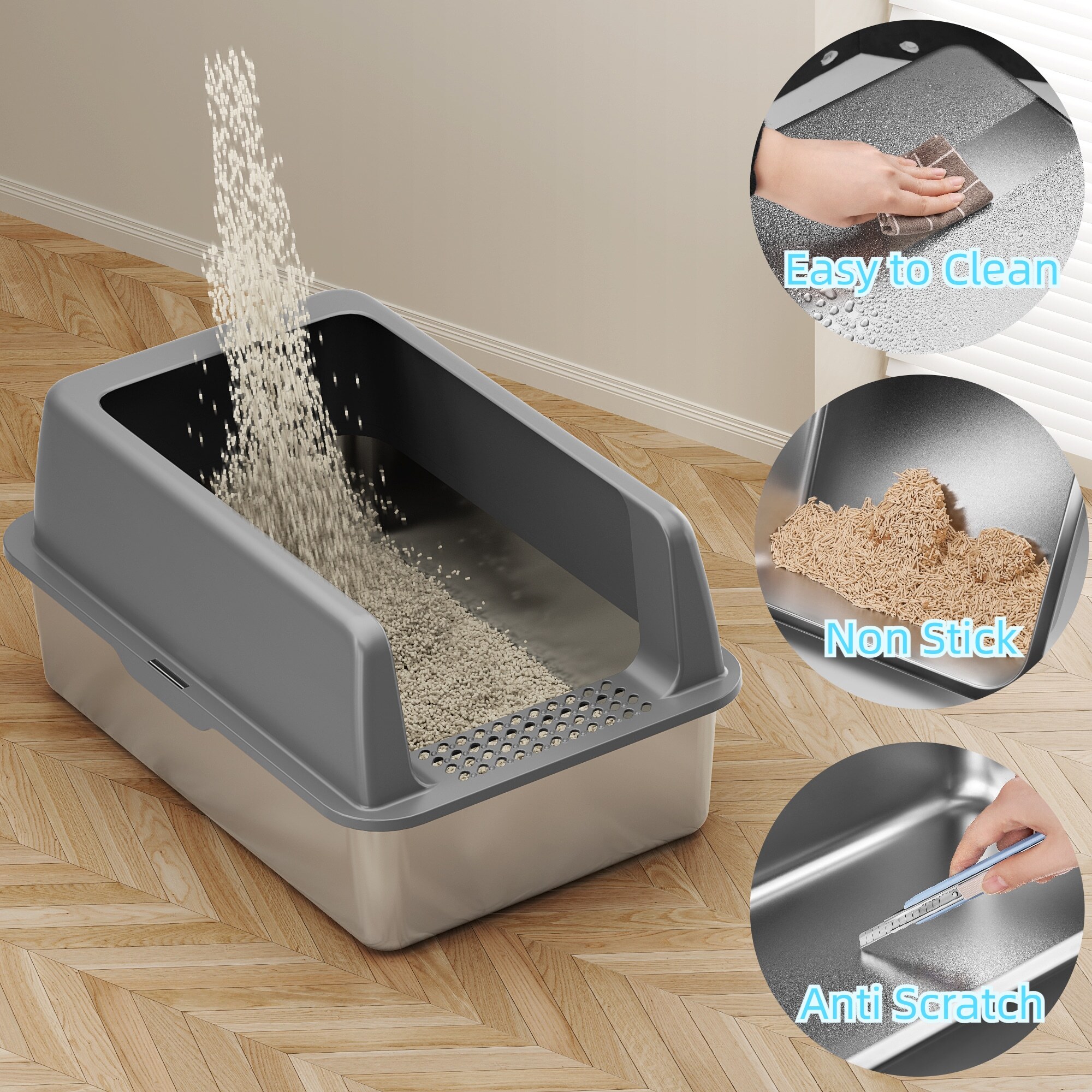 Bug Hull Stainless Steel Cat Litter Box 23" x 14.7" photo 2