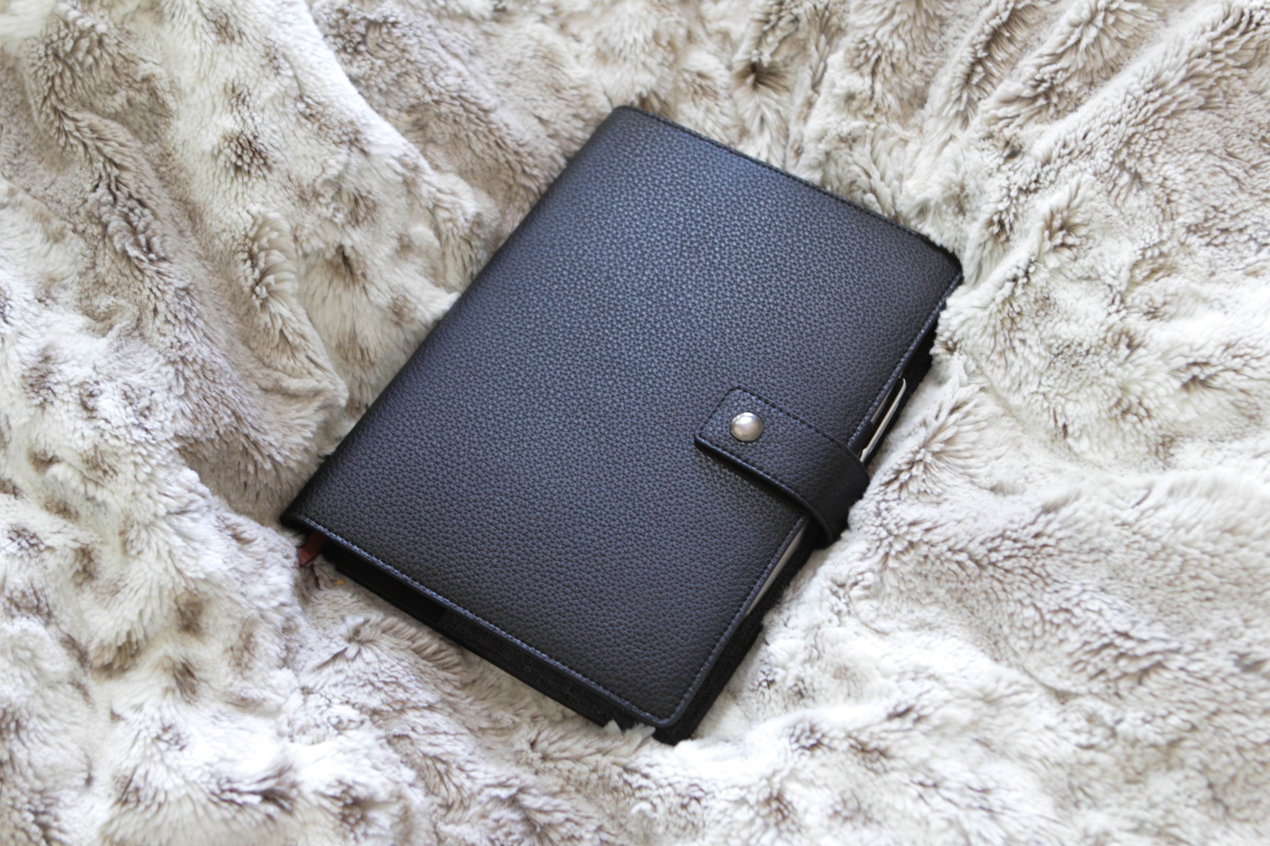 Black Full Grain Leather Refillable Journal Cover with A5 Notebook  Scratch-Proof by Case Elegance 