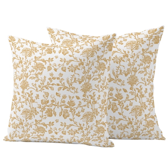 Outdoor Pillow Covers 20x20 Set of 2, Orange Flower Waterproof Patio Throw Pillow Covers for Couch Sofa Chair, Vintage Farmhouse Boho Leaf Spring Plant Decorative Pillowcases for Throw Pillows