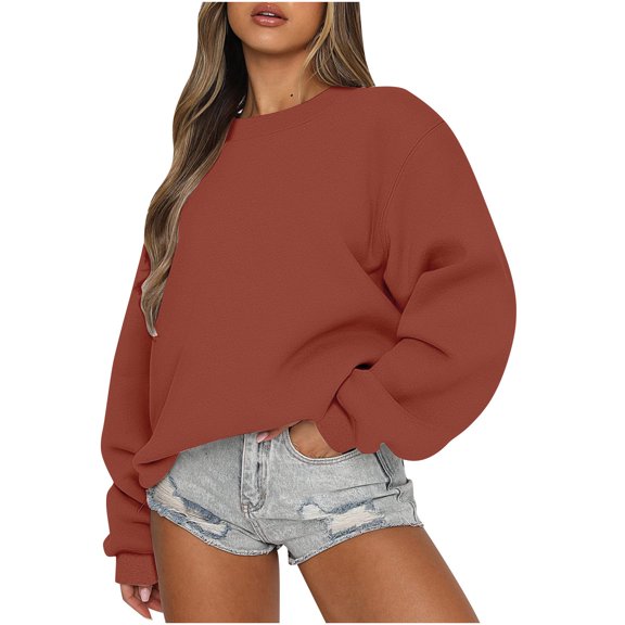Jsaierl Women's Sweatshirts Funny Solid Color Sweatshirts Crewneck Fall Sweater Tops Oversized Long Sleeve Blouses Winter Saving
