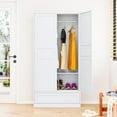 thumbnail image 4 of Metal Wardrobe Cabinet with Drawer and Hanging Rod,Armoire Wardrobe Closet with doors,White Metal Clothing Storage Cabinet with Adjustable Shelves,Armoire Storage Cabinets for Home,Bedroom Armoires, 4 of 16