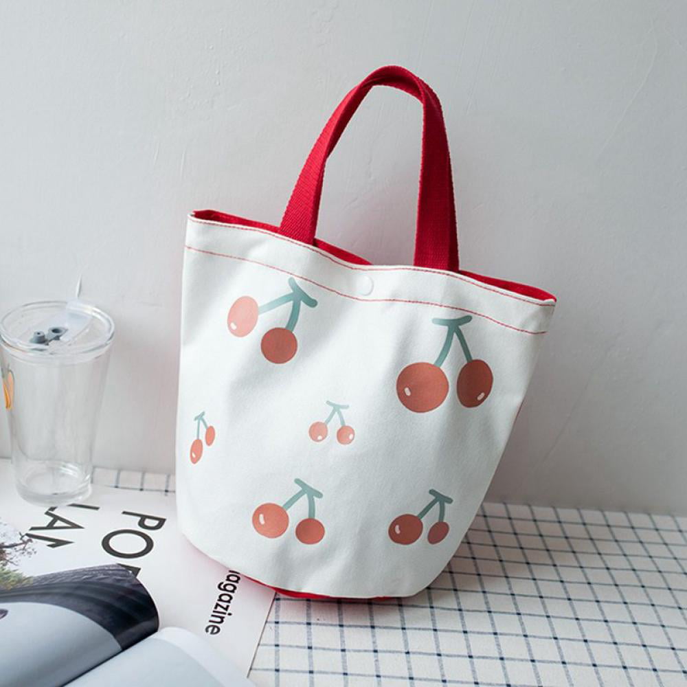LEMETOW New INS Canvas Bag Water Bucket Cute Handbag Box Bag Cherry Print  Small Bag Cloth Lunch Box Bag Bucket Bag
