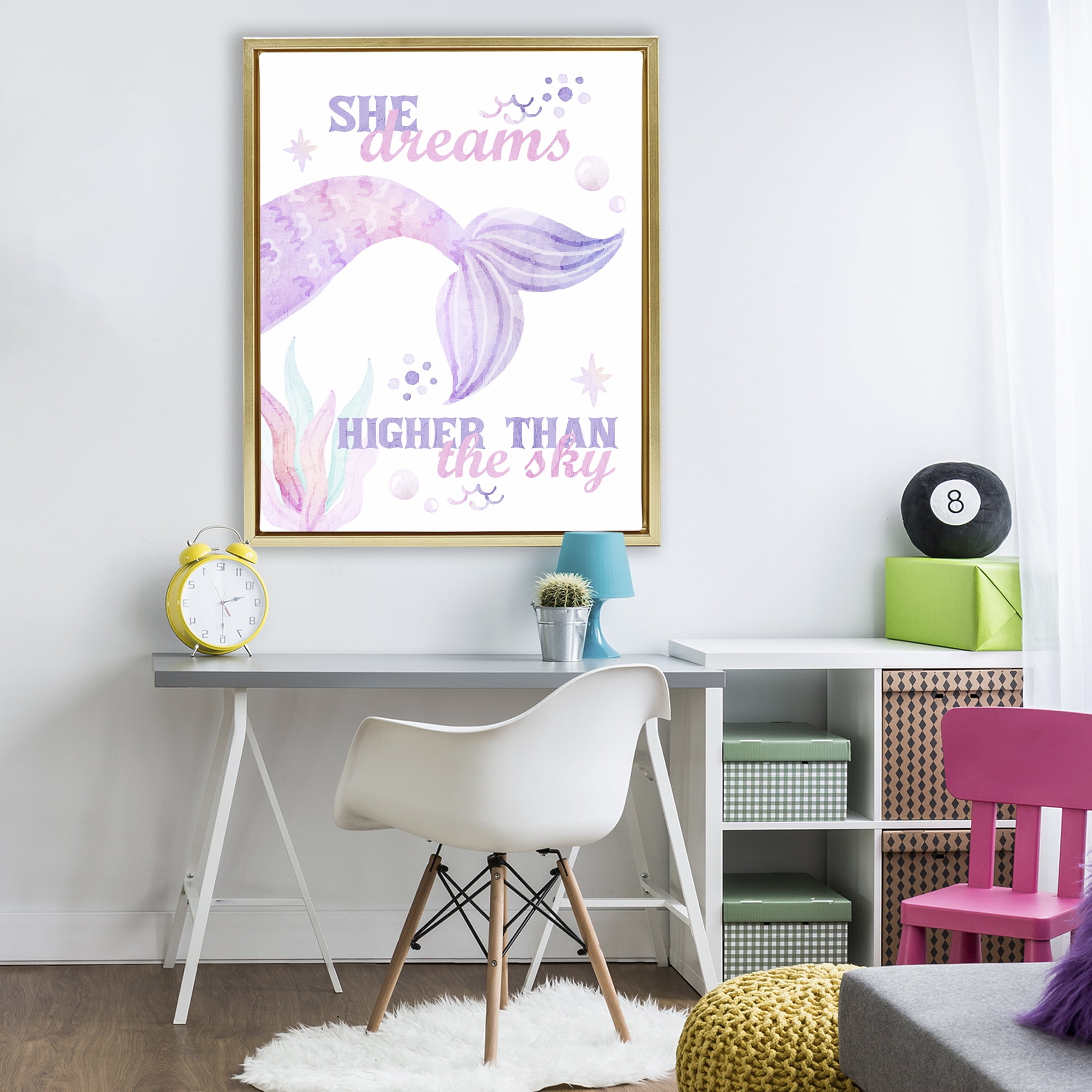 She Dreams Higher Than The Sky Gold Framed Floater Canvas Wall Art, design by Kim Allen