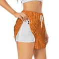 thumbnail image 3 of Lsque Orange Glitter Printed Women's Running Shorts with Liner Pockets,Elastic Quick Dry Workout Athletic Gym Yoga Shorts,Womens High Waist Shorts-XX-Large, 3 of 9
