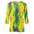 thumbnail image 4 of BDPORKAS Mardi Gras T Shirts for Women 3/4 Sleeve Round Neck Carnival Costume Mask Print Funny Gifts Parade Tshirt Plus Size Mardi Gras Outfit, 4 of 5