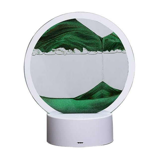 7.87-Inch Rotating Sand Art Hourglass 360° Liquid Motion Decoration Quicksand Table Lamp with LED Base, Holiday Party Gifts
