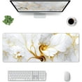 thumbnail image 2 of White Gold Flower Marble Extended Big Mouse Pad Large,XL Gaming Mouse Pad Desk Pad,31.5x11.8inch Long Computer Keyboard Mouse Mat Mousepad with 3mm Non-Slip Base and Stitched Edge for Home Office Work, 2 of 6