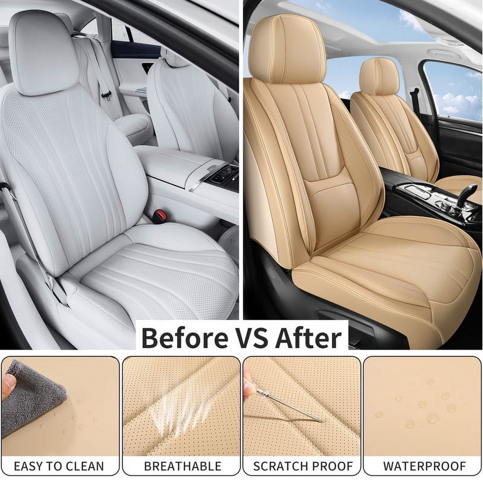 Car Seat Covers Full Set for Nissan Kicks 2018-2025,Breathable Faux Leather Luxury Automotive Interior Accessories with Lumbar Support Beige