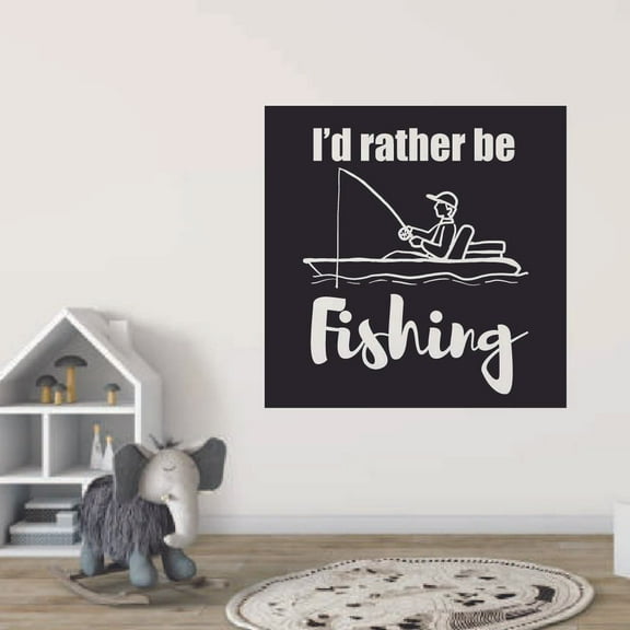 I'd Rather Be Fishing Quote Fishing Fish Fishes Fisher Fisherman Motivation Quotes Wall Decal Sticker Vinyl Art Mural for Girls / Boys Home Room Walls Bedroom House Decor Decoration (40x40 inch)