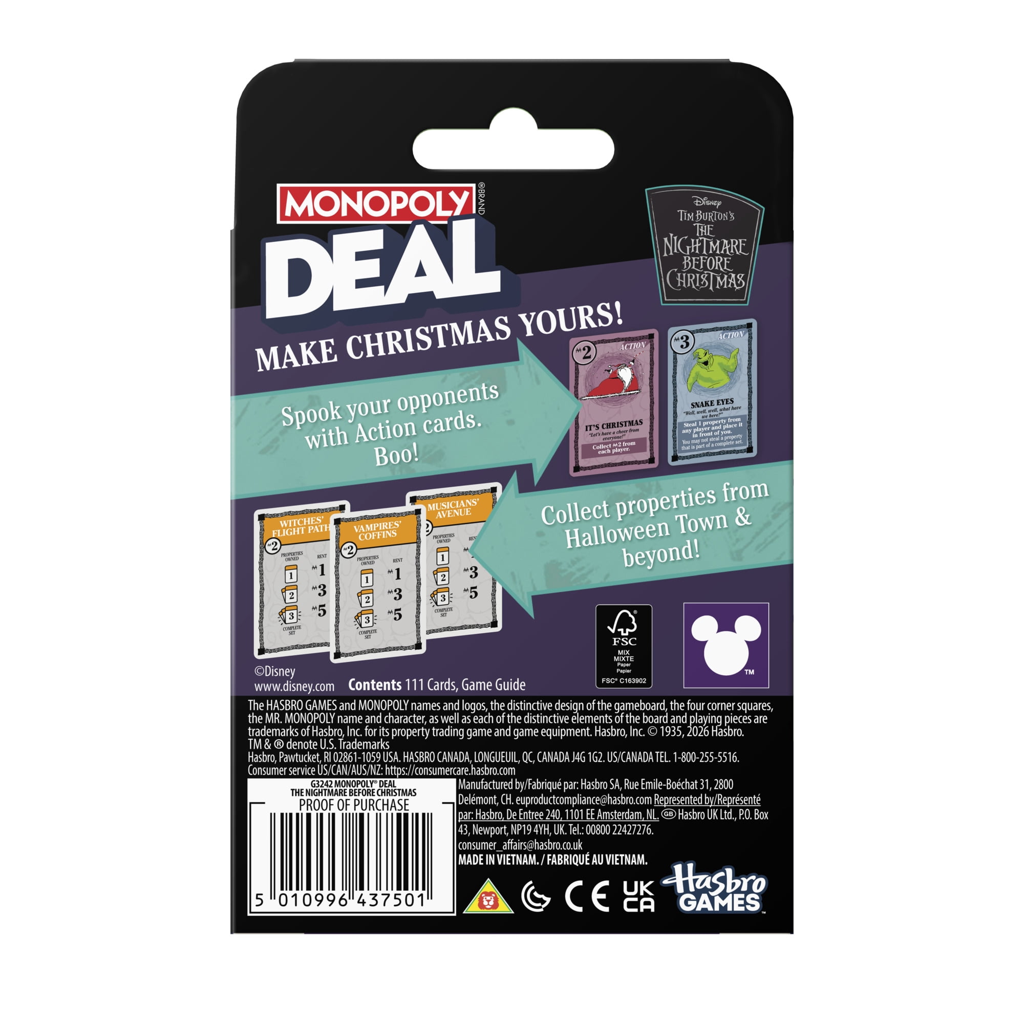 Monopoly Deal Tim Burton's The Nightmare Before Christmas Card Game, Kids & Adults Ages 8+