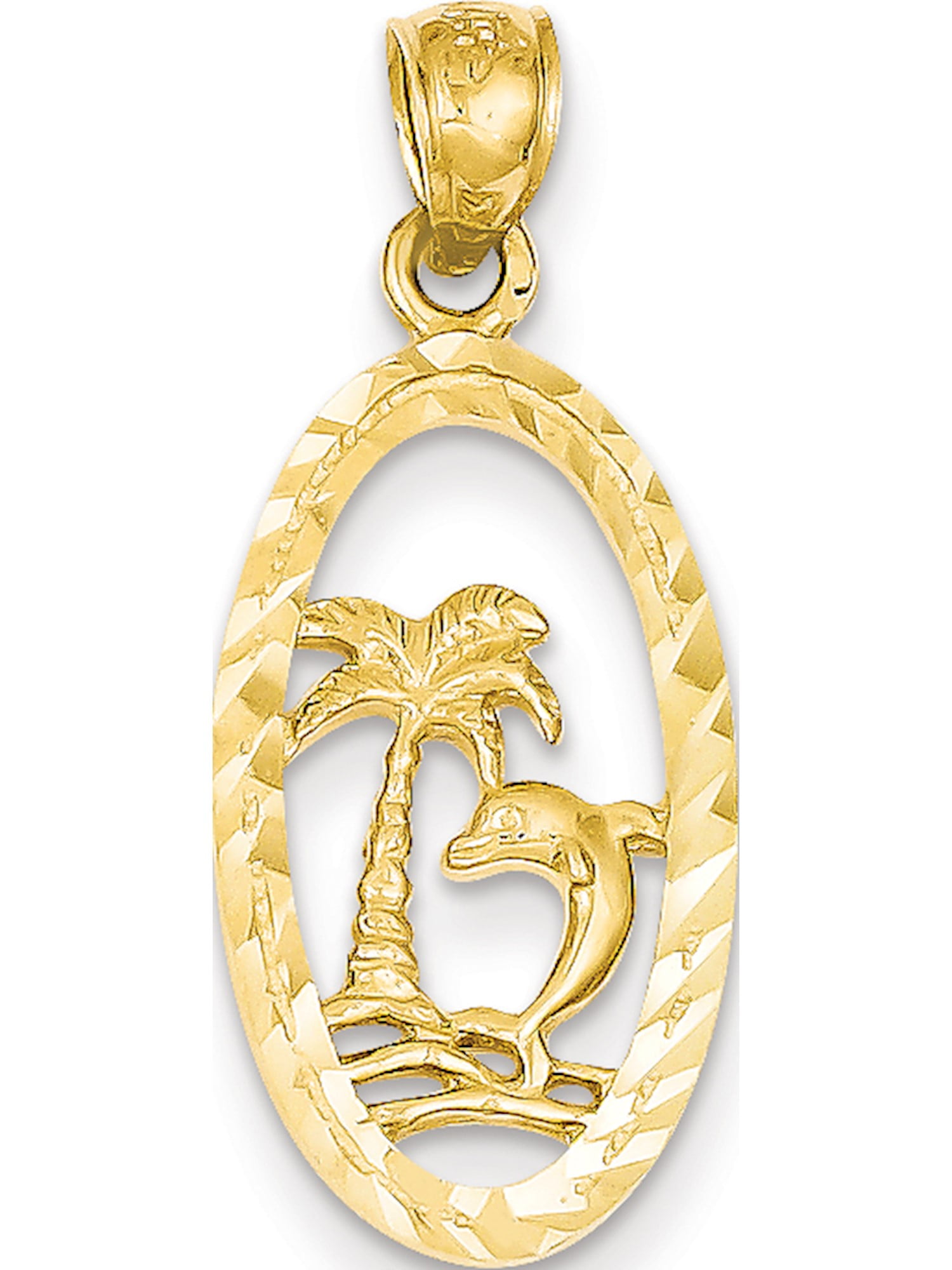 14K Dolphin and Palm Tree Pendant