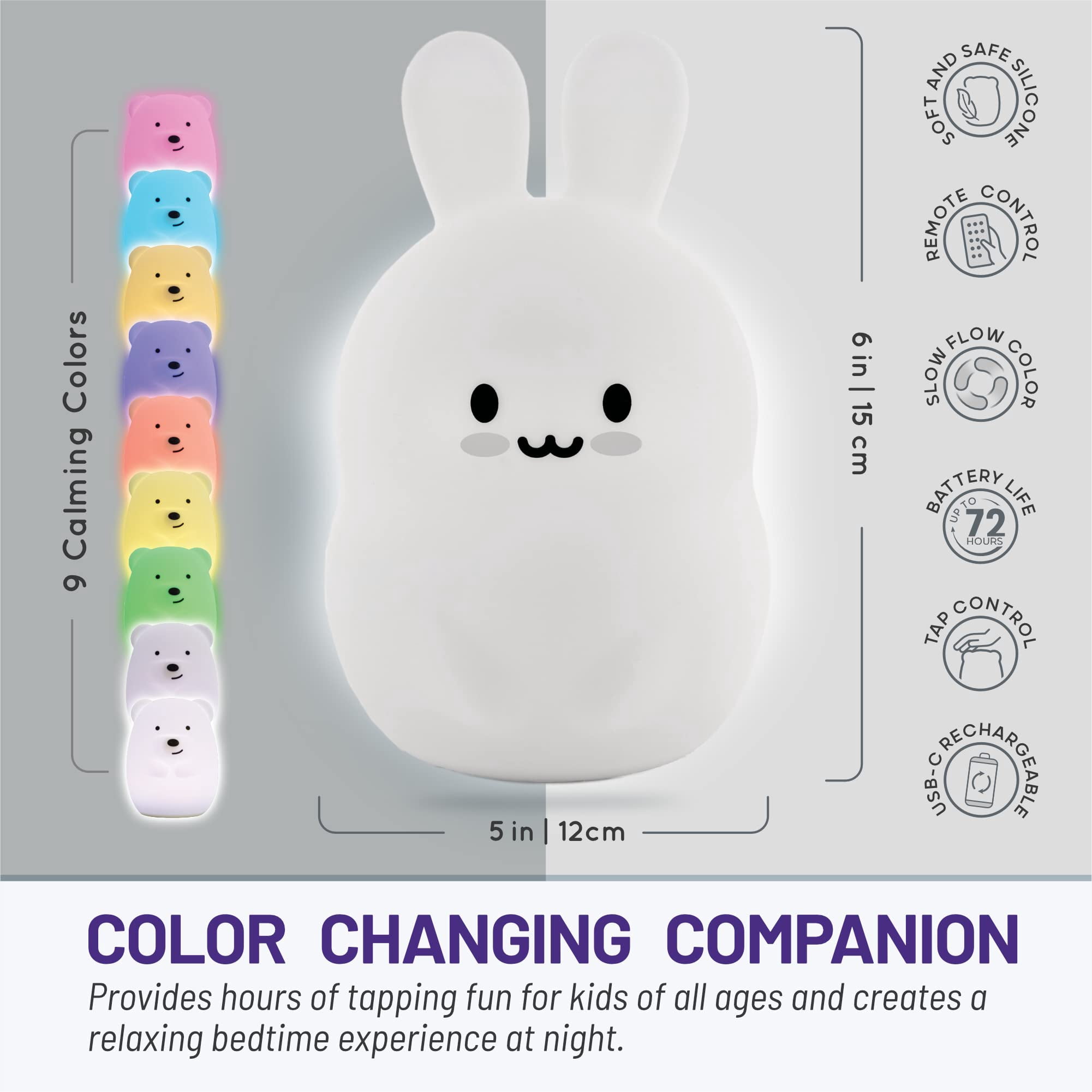 LED Nursery Night Lights for Kids: LumiPets Cute Animal Silicone Baby Night Light with Touch Sensor and Remote - Portable and Rechargeable Infant or Toddler Cool Color Changing Bright Nightlight Lamp