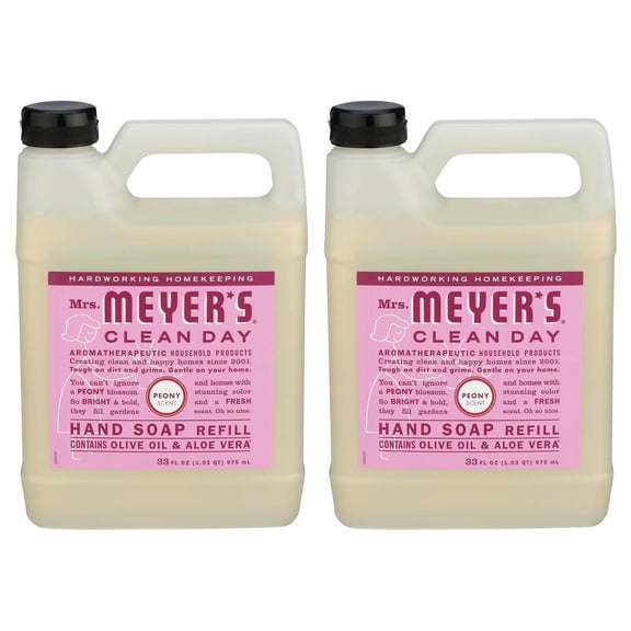 Mrs. Meyers Clean Day, Biodegradable Hand Soap Refill, Peony Scent, 33 OZ, Pack of 2