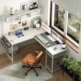 thumbnail image 5 of Yoobure 55 inch L Shaped Desk with Power Outlet and LED lights，Corner Gaming Desk  with Storage Shelf，Computer Desk L shape for Home Office, White, 5 of 10