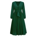 thumbnail image 1 of Vestido elegante para mujer, manga larga, escote en V, vestido de cóctel, falda plisada en forma de A, vestido informal informal, 1 of 4