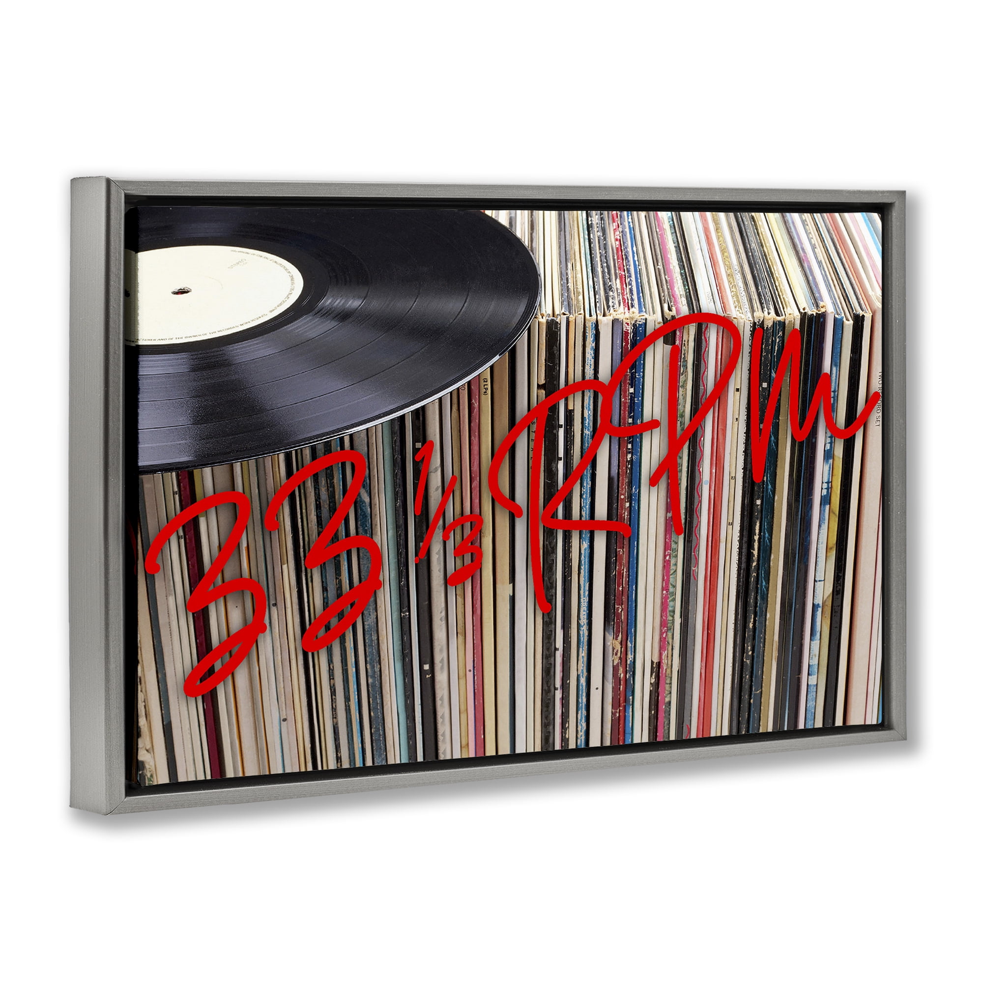 Stupell Industries Vinyl Record Stack Collection Gray Framed Floater Canvas Wall Art, design by Lil' Rue