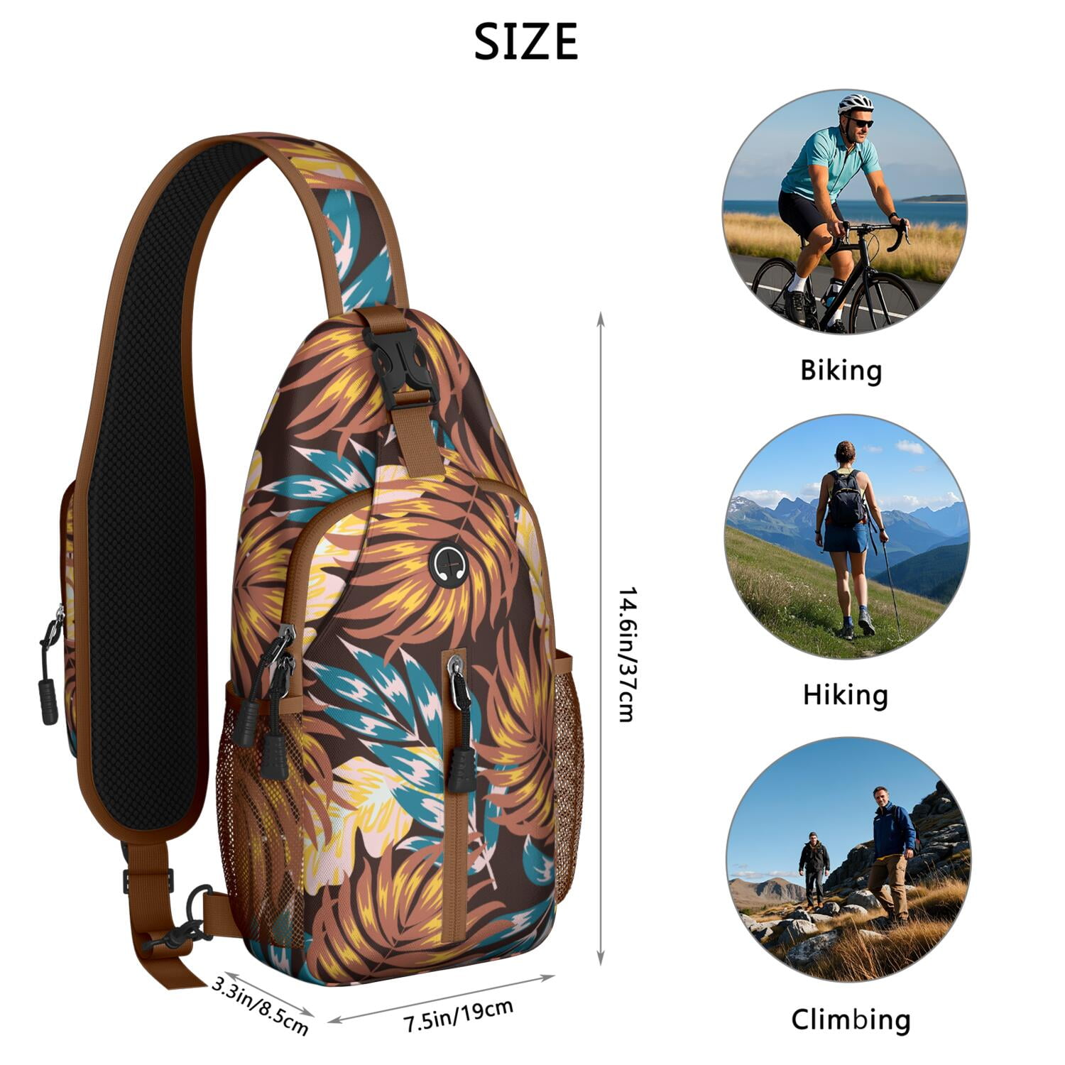 Dog and Nature Artwork Hiking Daypack – Breathable Back, Secure Compartments, Durable Build – Boho Animal Travel Chest Bag