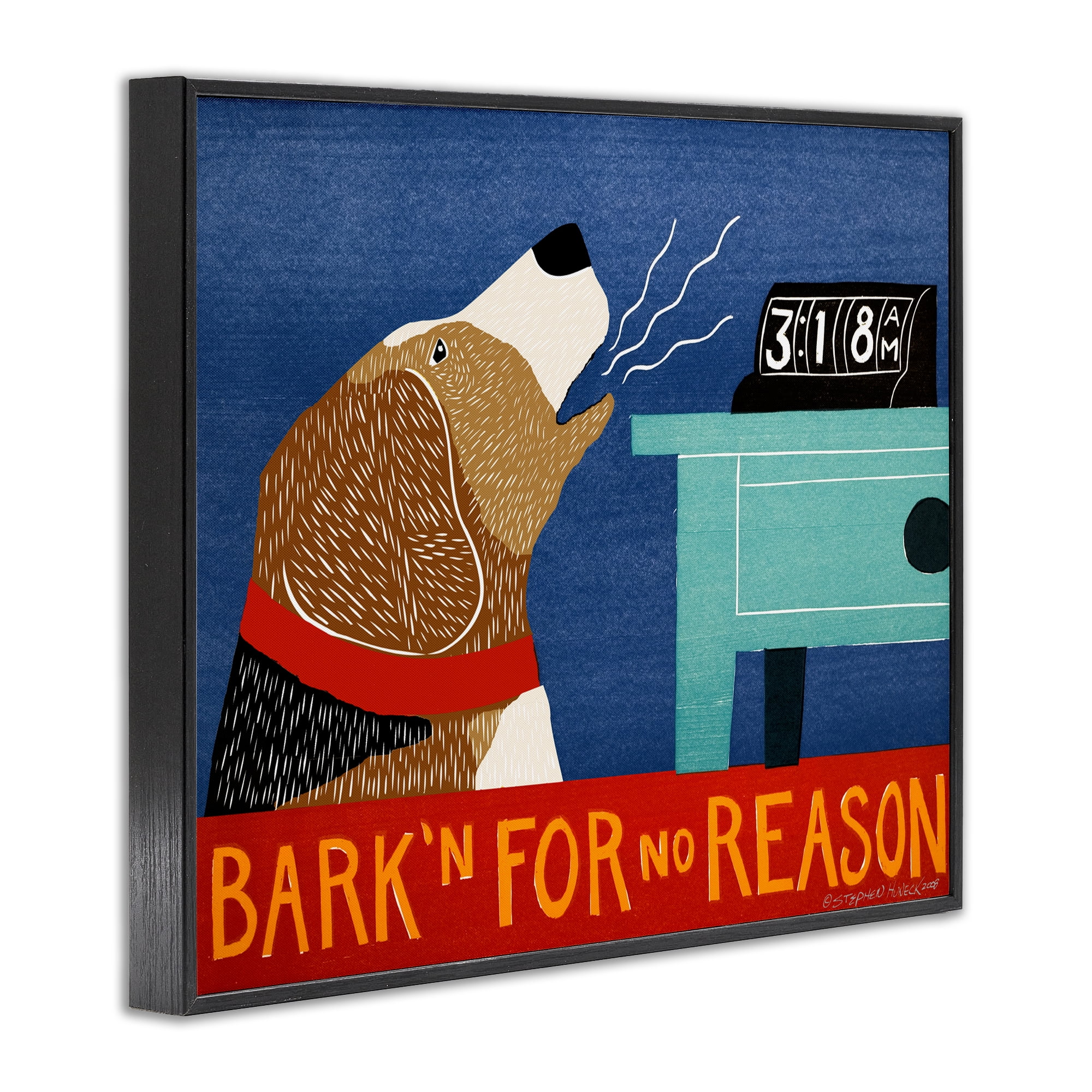 Bark'n For No Reason Black Framed Giclee Art, design by Stephen Huneck