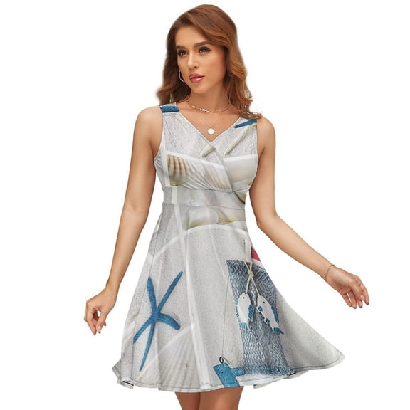 Blue Sand Beach Sea Shells Sundress Sleeveless Dress Summer Women Clothes Dress for Women Dresses