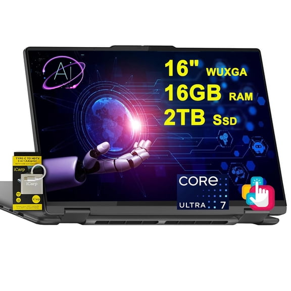 Lenovo Yoga 7 16 2-in-1 Laptop for Creator Designer Business Professional 16" WUXGA IPS Glossy Touch Intel 12-core Ultra 7 155U (Up to 11 Tops) 16GB DDR5 2TB SSD Win11 ICP Hub/AI PC