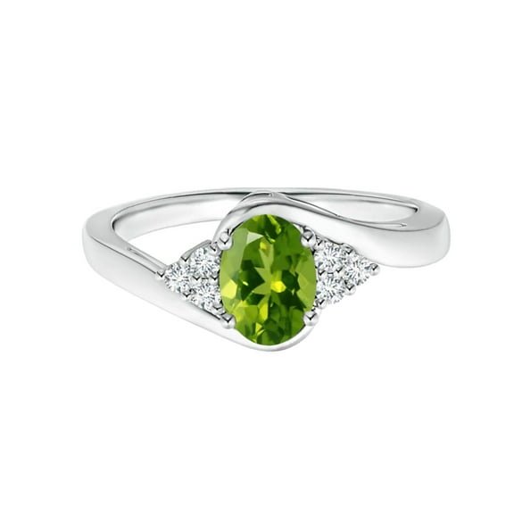925 Sterling Silver Oval 1.10 Ctw Peridot Gemstone Bypass Shank Women Promise Ring