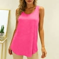 thumbnail image 3 of 100% Cotton Tank Top Women Sleeveless Crew Neck Wide Strap Asymmetrical Solid Color Trendy Camisoles for Under Clothes Hot Pink L-XL, 3 of 5
