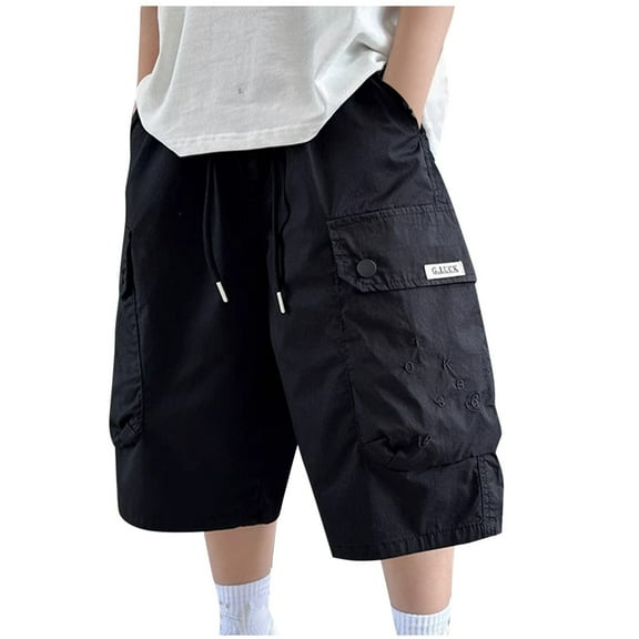 ZACPNCV Boys Shorts Kids High Waisted Cargo Shorts Summer Casual Shorts with Pockets Black 11-12 Years