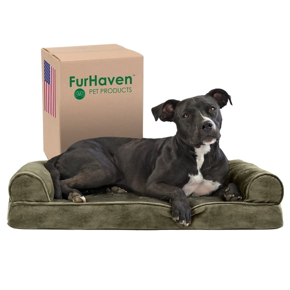 Cama para perros Furhaven de espuma viscoelástica para perros medianos y pequeños con refuerzos extraíbles y funda lavable, para perros de hasta 35 libras - Sofá acolchado - Azul marino (azul), median