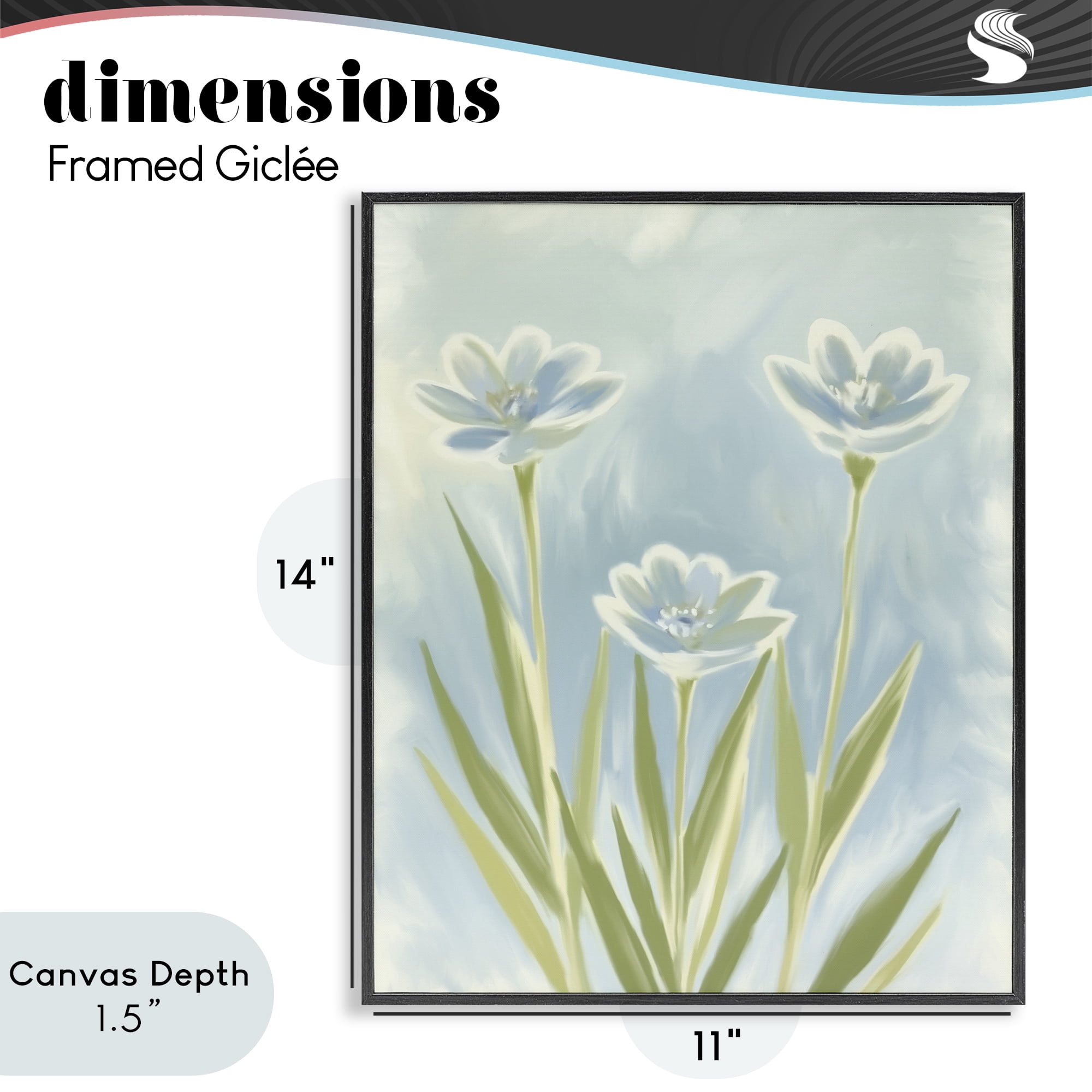 Stupell Industries Three Blue Petals Black Framed Giclee Art, design by Kim Allen