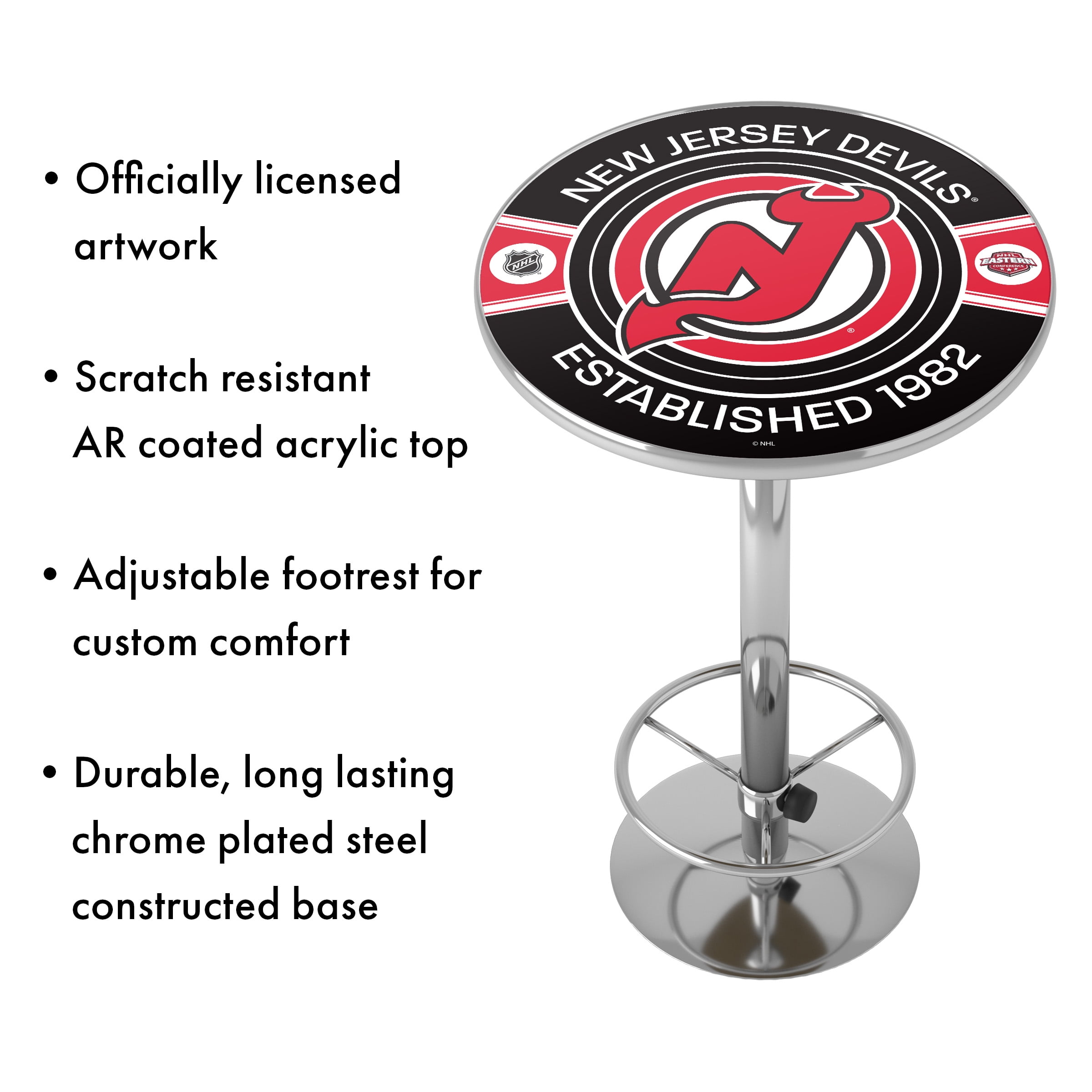 New Jersey Devils Patch Bar Table with Adjustable Footrest and Acrylic Top