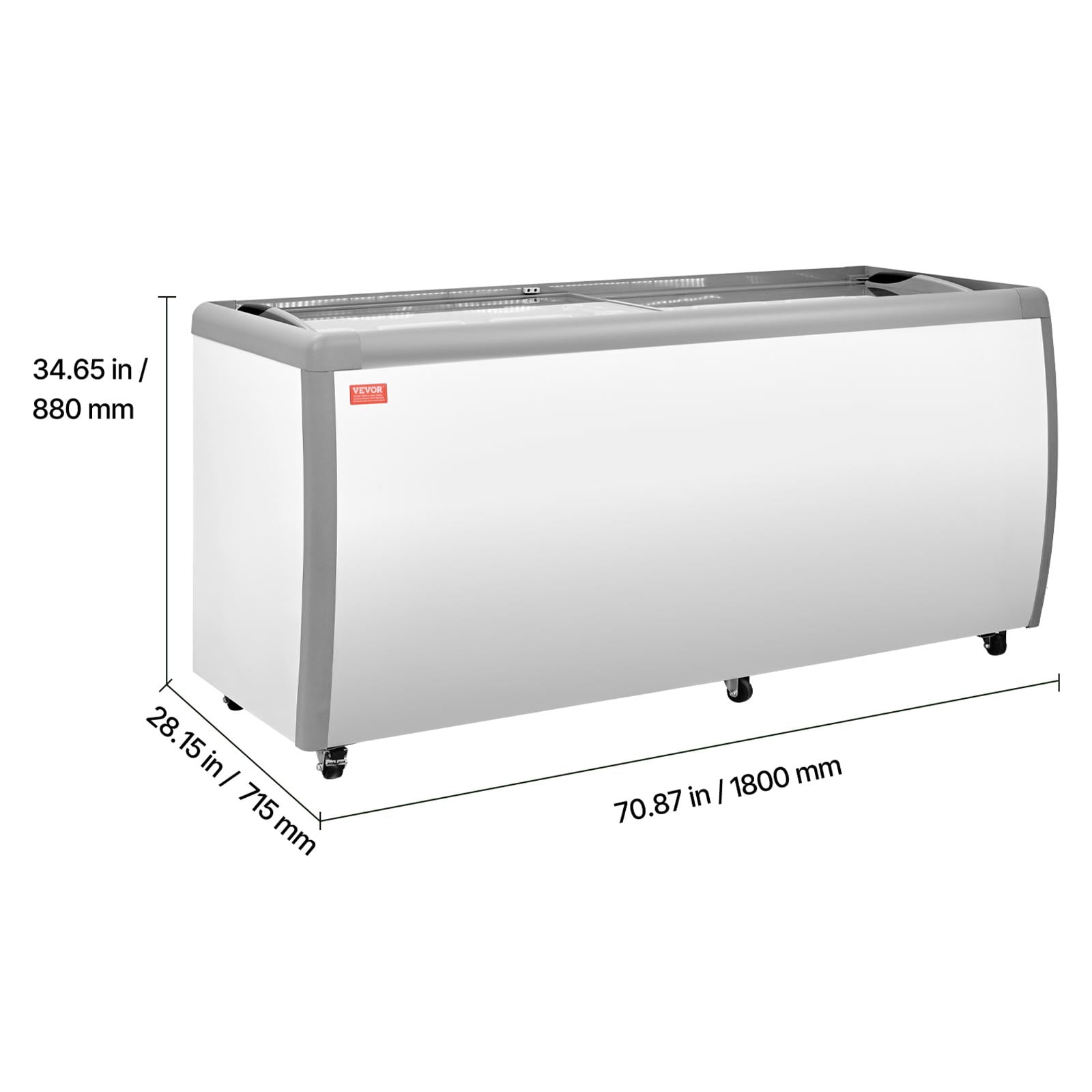 VEVOR Commercial Ice Cream Display Case, 20 Cu.ft Chest Freezer, Restaurant Gelato Dipping Cabinet Top Deep Freezer with Locking Casters, Sliding Glass Door, LED Lighting, Hold 12 Ice Cream Tubs