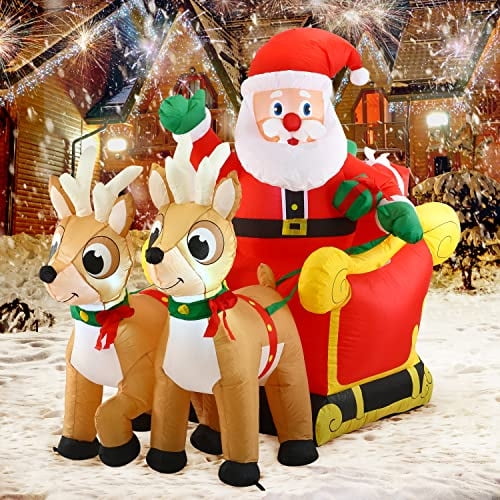 Papá Noel inflable en trineo Joiedomi de 1,8 m con LED de 6 pies
