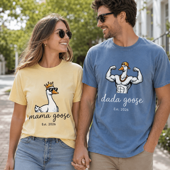 Goose Couple Comfort Colors Shirt, Personalized Mama Goose Dada Goose Tee, Funny New Parents Gift, Pregnancy Announcement Outfit Set