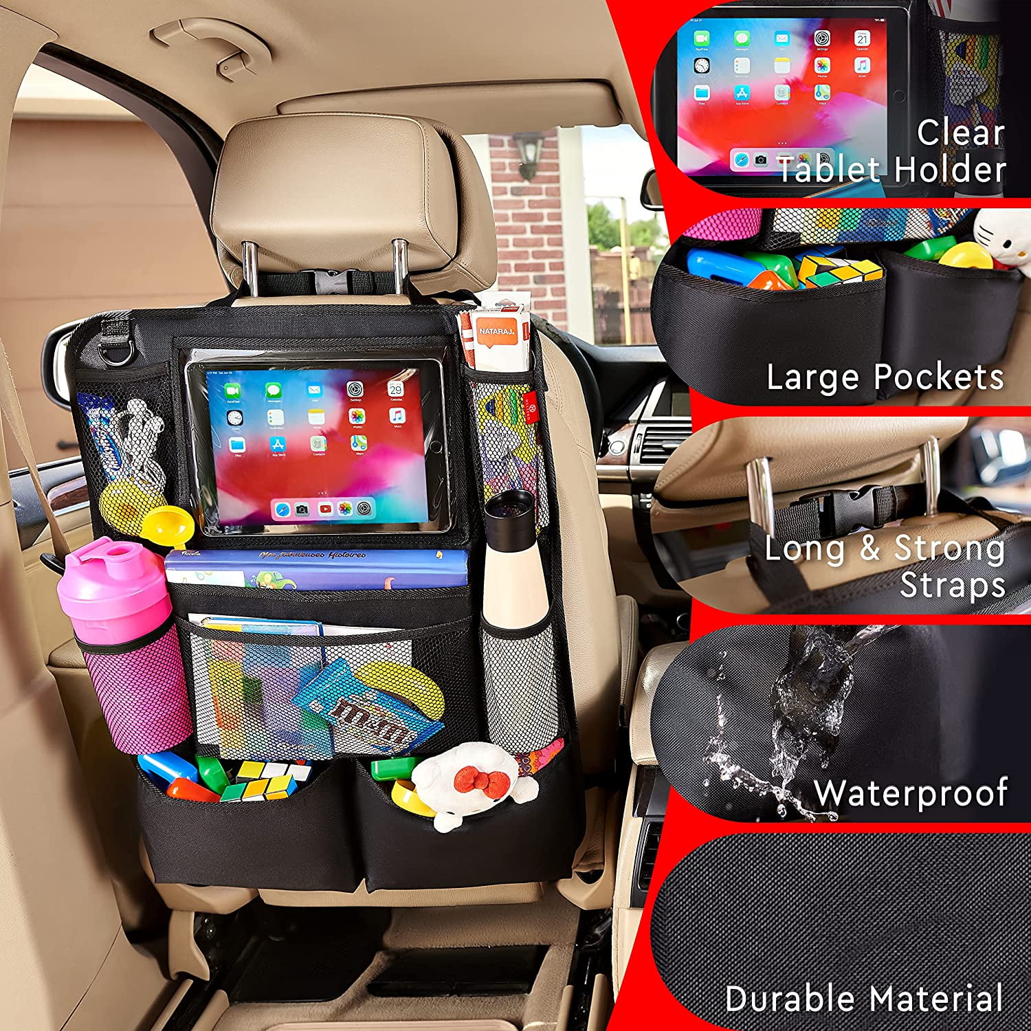 1 Pack, Light Gray Baby Kids Kick Mats Car Protector with 7 Multi Pocket Storage Bag Holder for iPad Tablet Bottle Drink Tissue Box Toys Uheng Car Back Seat Organizer Backseat Organizer 