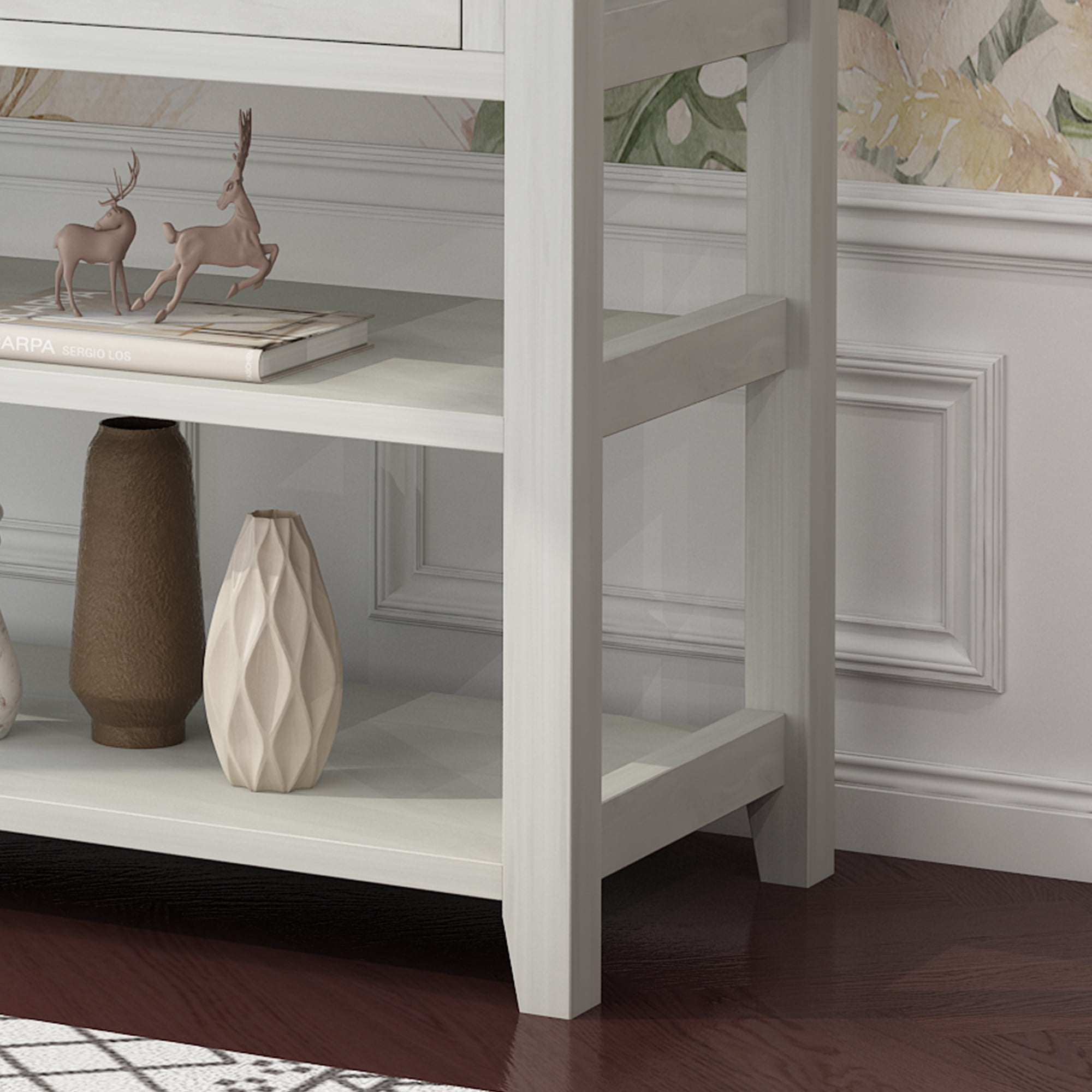Ktaxon 3-Tier Wood Console Table with 3 Drawers and Shelves, Narrow Long Sofa Entryway Table for Living Room, Hallway, Foyer, Office, White