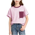thumbnail image 2 of Teylalorva Girls Cotton T-Shirt with Pocket Crew Neck Short Sleeve Kids Summer Trendy Casual Tee Pink Size 10-12, 2 of 9