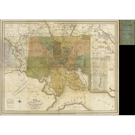 LAMINATED POSTER Map of the City and Suburbs of Baltimore Compiled from Actual Surveys 1853 . . . POSTER PRINT 24 x (Best Suburbs Of Baltimore For Families)