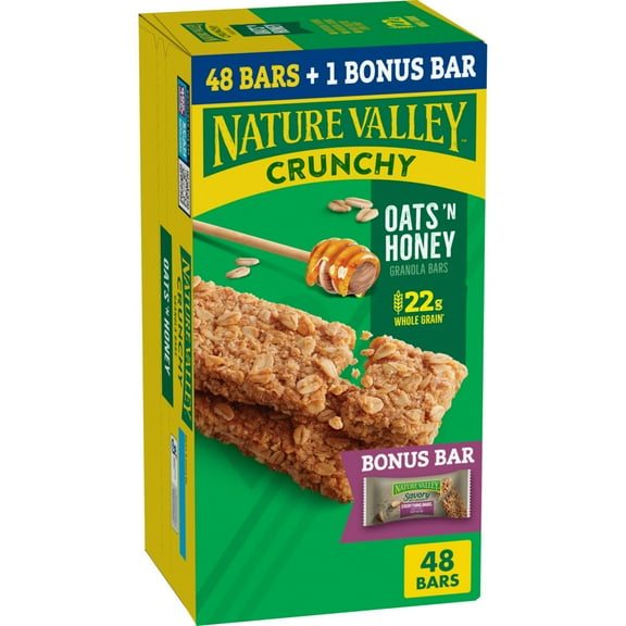 Nature Valley Granola Bars Bonus Pack, Crunchy Oats ‘N Honey, 49 Bars, 36.65 OZ