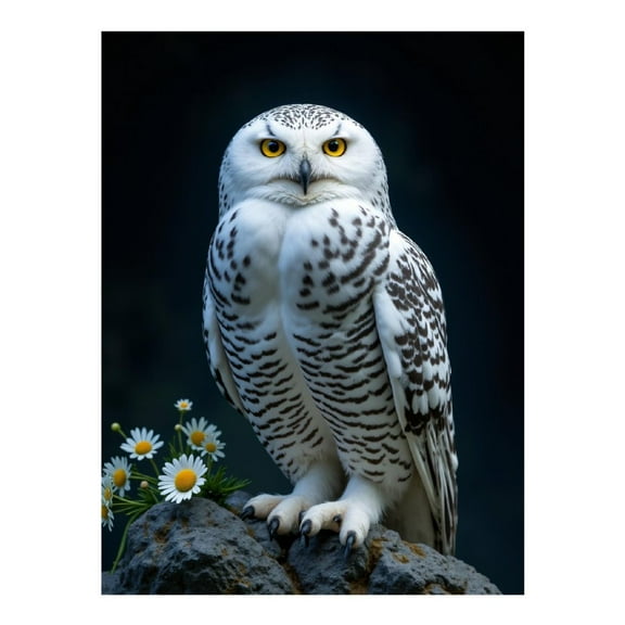 Diamond Art Kits for Adults - White Owl Perched On Rock Daisies 5d Diamond Painting for Adults, Diamond Art for Adults Beginners, Frameless Diamond Painting Kits for Adults for Home Wall Decor
