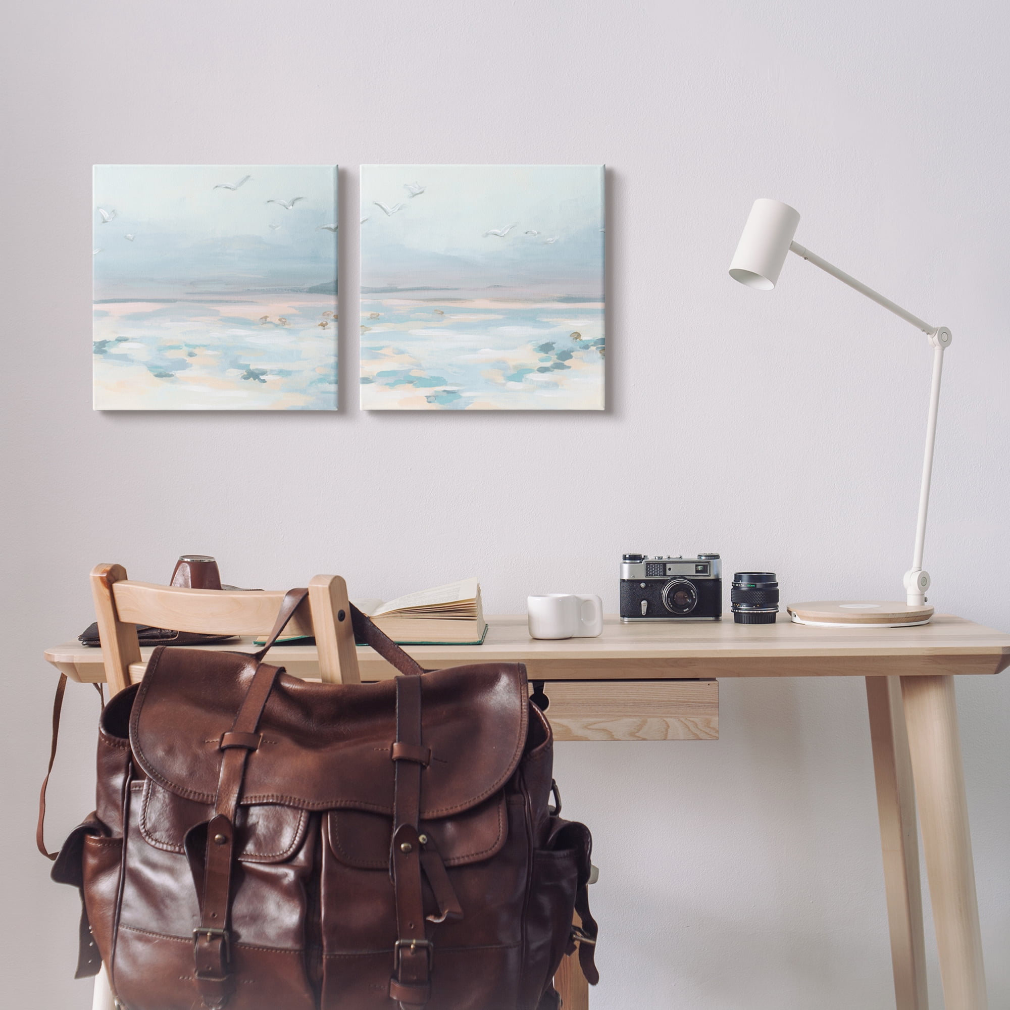 Stupell Industries Pastel Coast Landscape Landscape Painting Gallery Wrapped Canvas Art Print Wall Art, 17 x 17, Set of 2