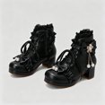 thumbnail image 2 of Fesfesfes Kids Girls Lolita Boots Lace Bow Decor Pearl Pendant Block Heel Side Zipper PU Leather Princess Shoes for Party Daily Wear, 2 of 8