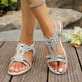 thumbnail image 5 of Viluyesy Women's Flat Sandals, Ankle Elastic Strap Open Toe Shiny Rhinestone Summer Casual Beach Gladiator Shoes Silver, 5 of 9