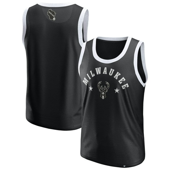 Men's-Fanatics  Black Milwaukee Bucks Mesh Tank Top