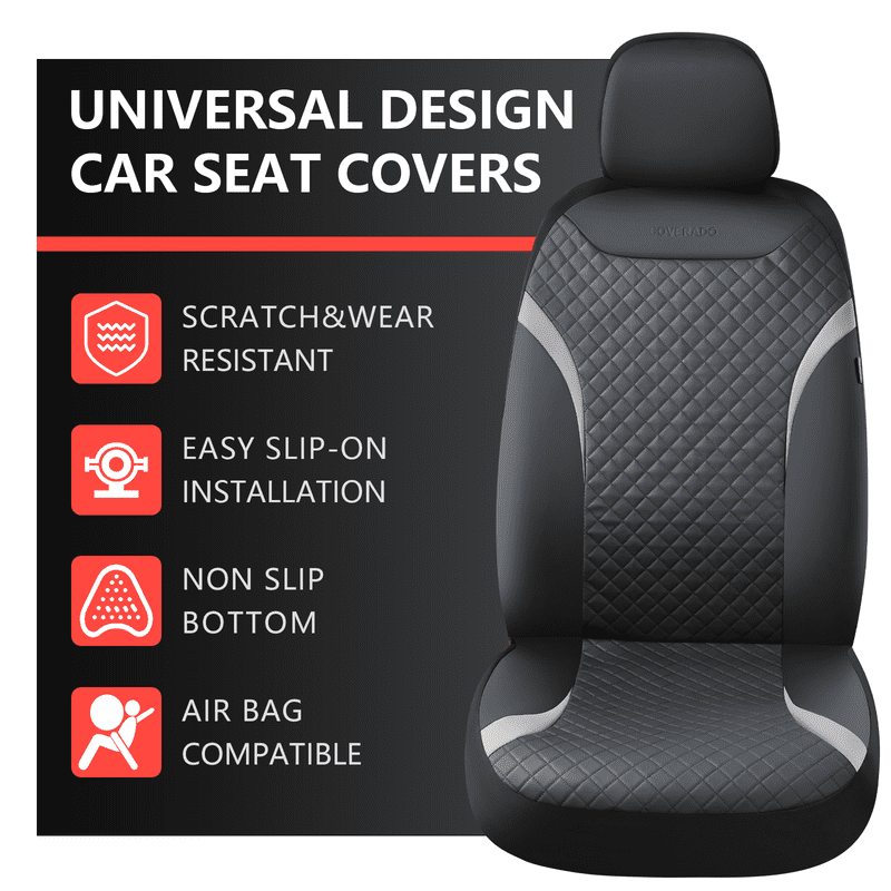 Coverado PVC&Fabric Car Seat Covers, Front and Back Car Seat Protectors, 5 Seats Universal Fit for Most Cars SUV Trucks, Black