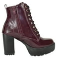 thumbnail image 3 of Top Moda Women High Heel Combat Army Style Boots Lace Up Side Zipper Lug Platform Sole Booties Red Burgundy Wine Patent 6.5, 3 of 4