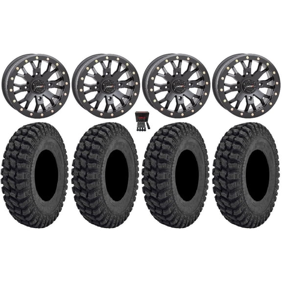 System 3 SB-4 14" Wheels Black (4 3) 28" Warrior AT Tires Polaris RZR XP 1000 / PRO XP / Ranger XP 900/1000
