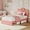 Pink, variant on Twin Upholstered LED Bed Frame with Storage Drawer, Cute Girls Bed with Adjustable Wave Headboard, Velvet Princess Platform Bed Frame, Wooden Slats Support, No Box Spring Needed, White